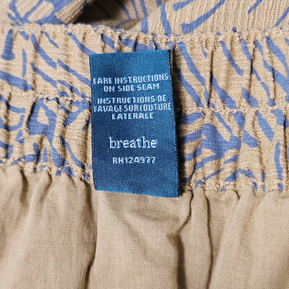 PrAna Organic Cotton Wrap Tulip Skirt Blue Tropical Leaf Mustard Boho Summer L - Picture 8 of 9